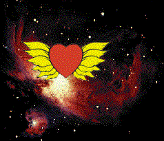 The heart with wings soaring through the cosmos